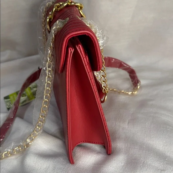 Badgley Mischka Vegan Leather Red Quilted Shoulder Bag - Picture 6 of 14